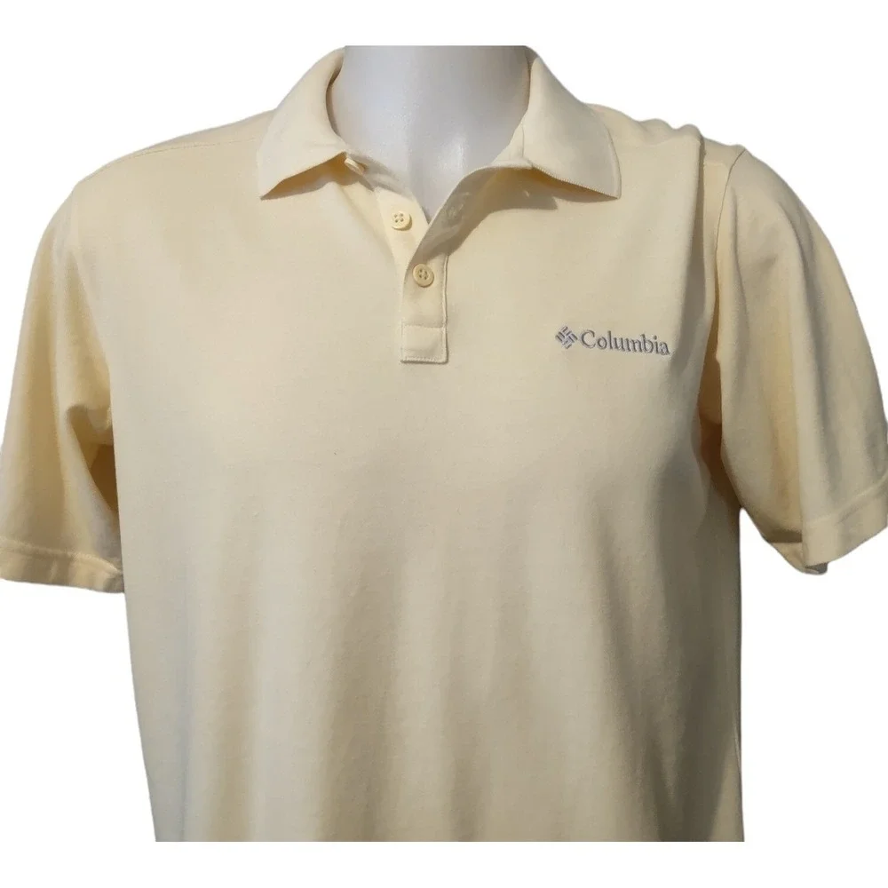 Columbia Polo Shirt Mens Medium Golf Casual Omni-Wick blend 3 button Logo Yellow - Picture 2 of 12